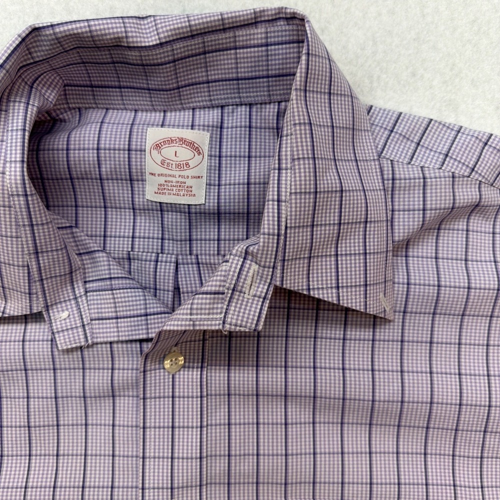 Brooks Brothers 1818 Men Sz L Classic Purple Plaid Long Sleeve Button Up Shirt